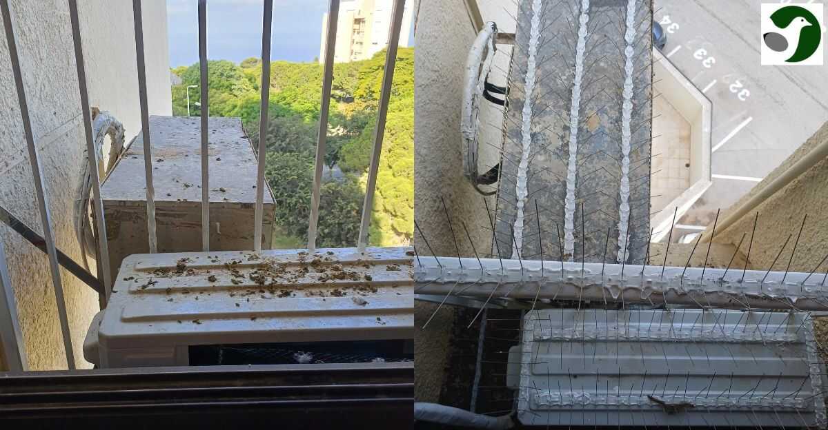 הרחקת יונים ממזגנים באמצעות דוקרנים לפני ואחרי